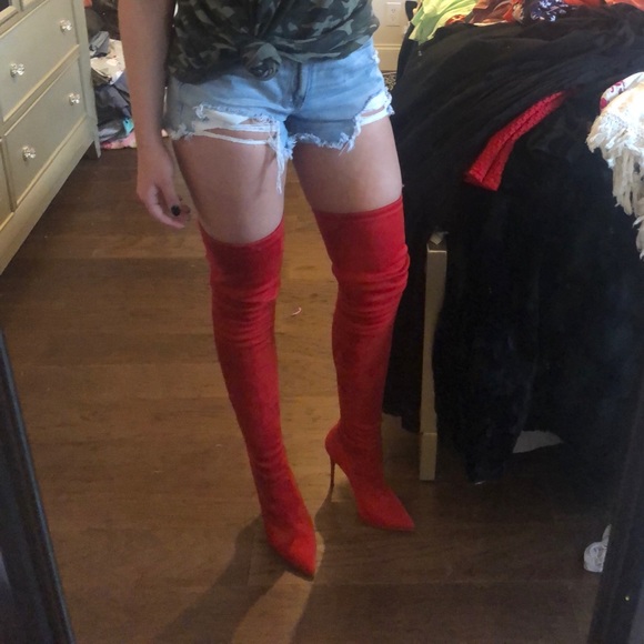 steve madden red thigh high boots